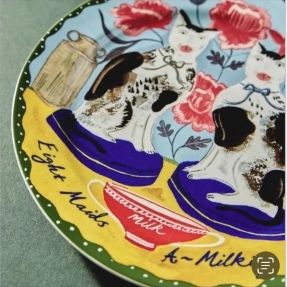 Anthropologie Emily Maude 12 Days Christmas  8 Maids Milking Dessert Plate - Picture 2 of 4